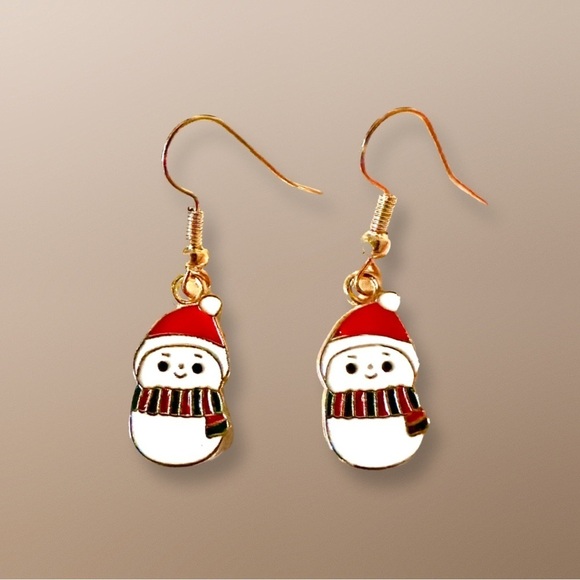 ⭐️ 5 for $25 Holiday Festive Christmas Snowman Hoop Earrings Gold Tone - Picture 2 of 7
